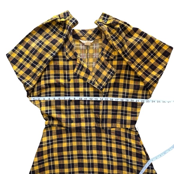 Lerner! Vintage Yellow Buffalo Plaid Women's Midi Dress Fleece cotton Sz: M - Picture 7 of 9